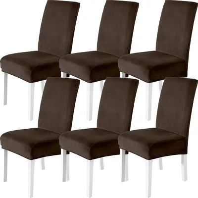 Velluto Coprisedie Con Schienale 6 Pezzi, Coprisedia Cucina Elasticizzato, Universale Copri Sedie Soggiorno, Fodera Sedia Con Schienale Alto, Chair Cover, Beige