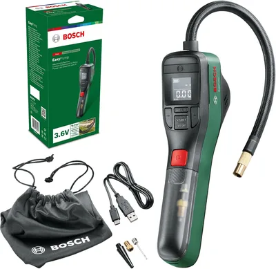 Bosch Home And Garden Elektryczna Pompa Powietrza Mini Kompresor, EasyPump, Akumulator 3,0 Ah, 3,6 V, 150 PSI, 10,3 bar, LED, w Opakowaniu Kartonowym