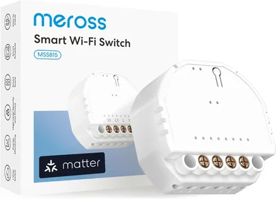 Meross Inteligentny Włącznik WiFi, Inteligentny Włącznik światła, Mini włącznik ścienny, Sterowanie głosem, Kompatybilny z Apple HomeKit, Alexa, Google Home i SmartThings, 1 szt