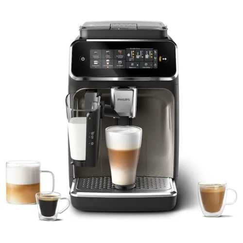 PHILIPS machine à café grain 3300, 6 boissons, LatteGo, Noir Chrome