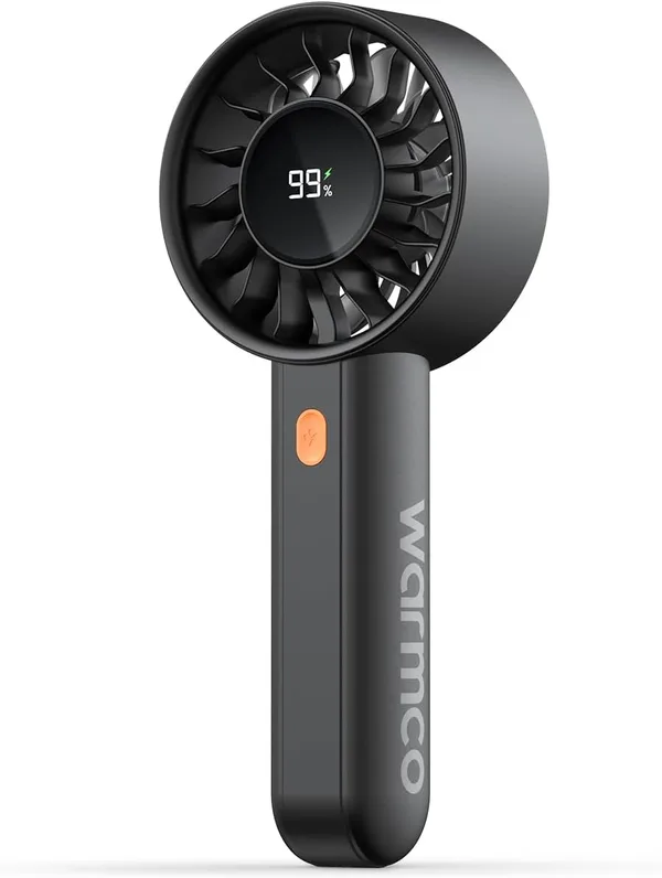 Warmco HC2 5000 mAh wentylator ręczny do podróży i aktywności na świeżym powietrzu | 6-18 godz. czas pracy, 7 m/s przepływ powietrza, 4 stopnie, wyświetlacz LED, zdejmowana tylna pokrywa, USB-C