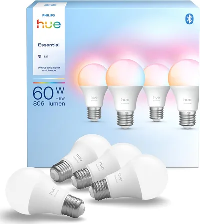 Philips Hue Essential Blanco y Color Bombilla LED Inteligente E27 Pack de 4