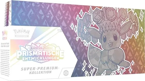 Pokémon - Kolekcjonerska gra karciana: super kolekcja premium karmazynowa i purpura – rozwój pryzmatyczny (1 holograficzna karta promocyjna pełnoekranowa, 1 puszysta tablica Evoli i 15 pakietów
