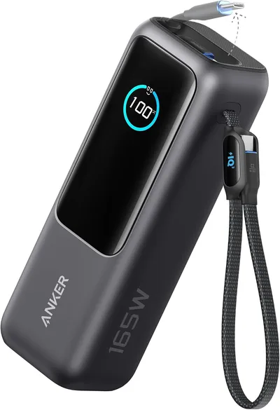 Anker powerbank do laptopa 165 W 25000 mAh z wysuwanym kablem 70 cm | 3 porty USB-C, z paskiem do noszenia, do MacBook Pro, iPhone 17/16/15, Samsung, dopuszczony do przewozu lotniczego