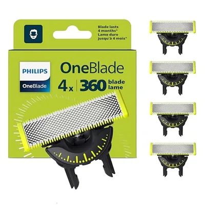 Philips Genuine OneBlade 360 Lame di ricambio, per rasoio e tagliacapelli elettrici OneBlade, confezione 4, modello QP440/50
