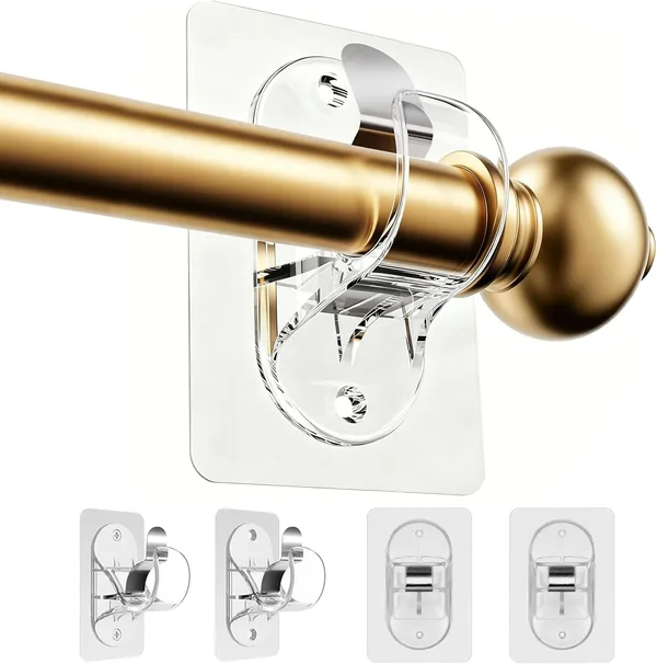 4 Ganci per Tende Senza Bucare con Viti, Portata 20 Libbre per Diametro 1.5-3.3 cm, Supporto per Tende/Asciugamani, Montaggio Rapido con Adesivo o Viti