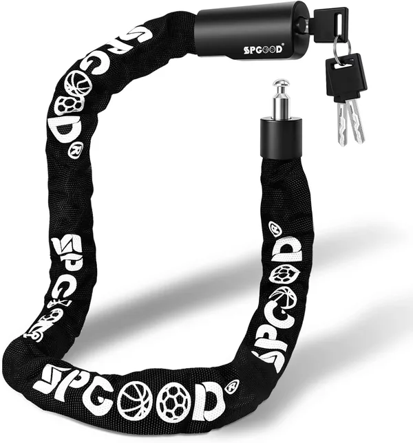 SPGOOD Zapięcie rowerowe z 3 kluczami, łańcuch 6 mm, długość 90 cm(Czarny) | Odporne na przecięcia, z powłoką nylonową chroniącą przed rdzą, odpowiednie do rowerów, rowerów elektrycznych i motocykli