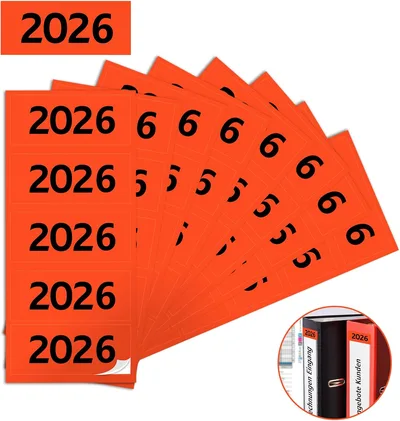 100 Stück Jahreszahlen Aufkleber 2026 Jahreszahl Etiketten 60×25mm Inhaltsschild Orange Ordner Aufkleber Selbstklebend Ordner Etiketten für Kennzeichnung Ordnern Unterlagen und Ablage