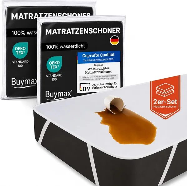 Buymax Matratzenschoner 100x200cm wasserdicht als 2er Set - Oeko-Tex zertifizierte Inkontinenzauflage waschbar Matratzenauflage Matratzenschutz Inkontinenzunterlage Nässeschutz 100x200 cm