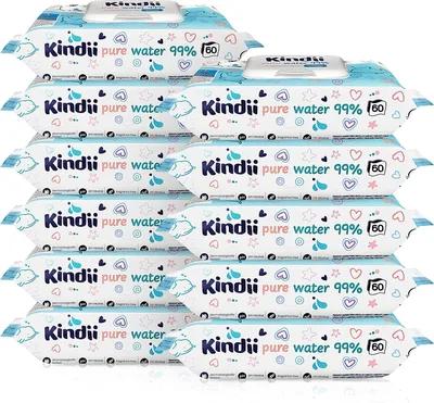 Kindii Baby Wipes - Pack of 12 (720 Wipes) - Hypoallergenic Baby Wipes - Wet Baby Wipes - Unscented Alcohol Free Wipes - Baby Wipes Bulk