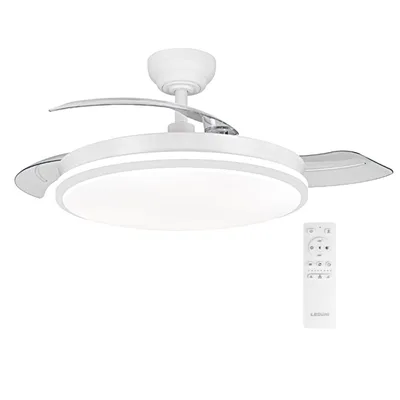 Wentylator sufitowy z pilotem 50 cm, 3 łopatki, silnik prądu stałego 30 W + światło LED 68 W, timer, 6 prędkości, wysuwane łopatki, 3 temperatury światła, funkcja lato-zimowa cicha (kawa, 50 cm)