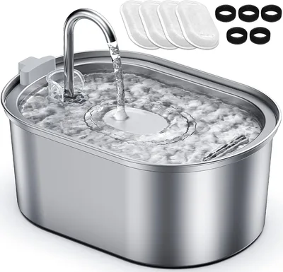 Katzenbrunnen Edelstahl 3,2 L, mit 4 Filtern & 5 Schaumstoffpads