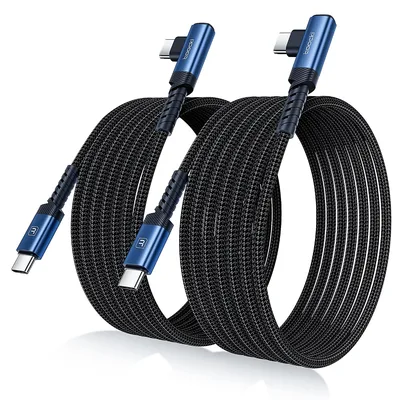 toocki Kabel USB C do USB C kątowy 60W, wytrzymały nylonowy pleciony kabel USB do ładowania, kompatybilny z iPhone 15 Plus Pro Max, MacBook Pro, iPad, Galaxy S24 Plus (2M+2M)