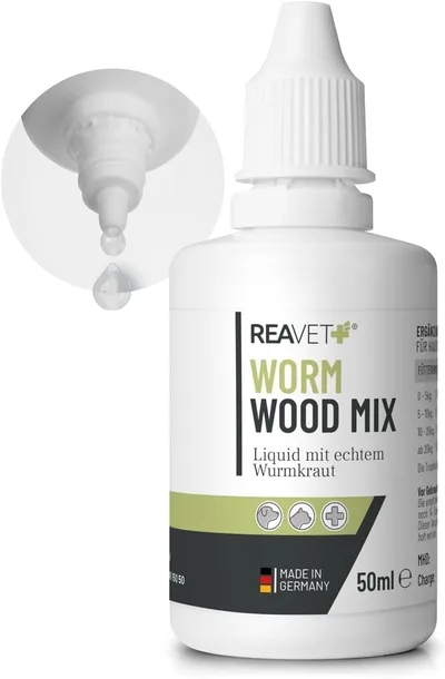 ReaVET Wurm-Kraut Liquid 50ml – dla psów i kotów, z prawdziwym piołunem wężowym (Artemisia Absinthium) w recepturze roślinnej, odpowiedni dla wszystkich zwierząt domowych