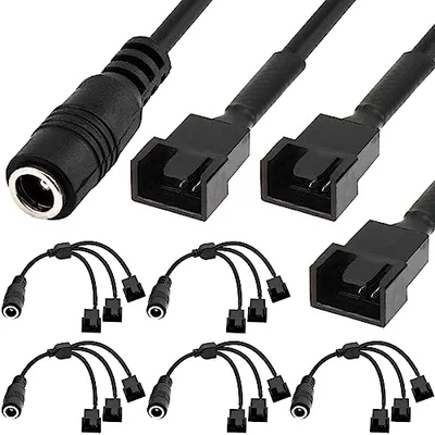 HAAMNING7 Prise femelle CC vers trois connecteurs mâles 3 broches et 4 broches PC Case Fan Power Conventer Câble pour ventilateur PC (lot de 5)