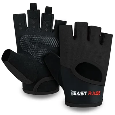 BEAST RAGE Gants de Fitness Respirants pour Hommes et Femmes Gants d'haltérophilie Bodybuilding Gym Exercice Anti-dérapant Crossfit Musculation Cycling (Noir, L)