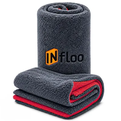 INfloo Auto Trockentuch 60x90 cm 1200 GSM, XXL Mikrofasertuch beidseitig für Autolack und Karosserie, extra Dickes Trocknungstuch, saugstark, streifenfrei und kratzfrei nach der Autowäsche