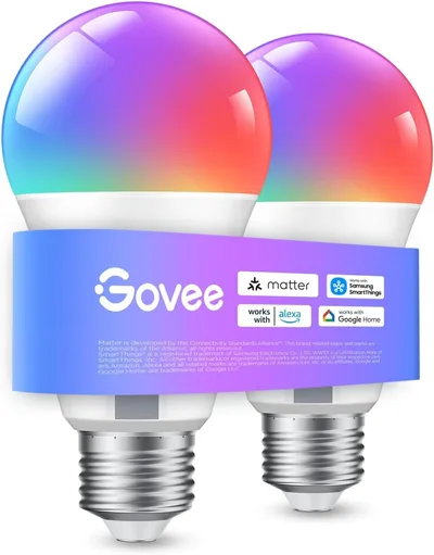 Govee Alexa inteligentna żarówka E27, zmiana kolorów z lampą do synchronizacji muzyki, WiFi i Bluetooth, inteligentna żarówka LED funkcjonowanie za pomocą aplikacji Google Assistant, 2 sztuki