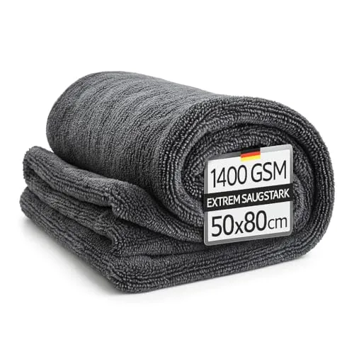 Kemes Ściereczki z mikrofibry do samochodu, XXL, ultra chłonne, o gramaturze 1400 g/m² Heavyweight, szare, 50 x 80 cm, premium ściereczka do suszenia z mikrofibry, odporna na zarysowania | 5-krotnie