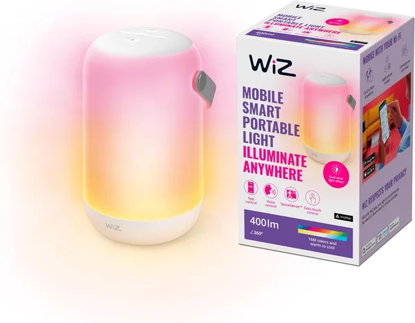 WiZ Inteligentna lampa stołowa True Portable, Wi-Fi, wiele odcieni bieli, szeroka paleta kolorów, sterowanie aplikacją i dotykowo