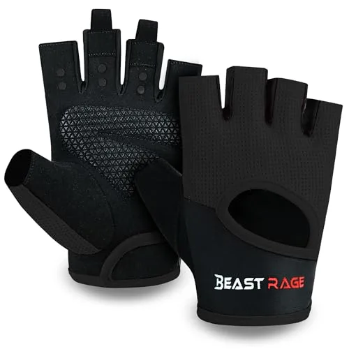 BEAST RAGE Rękawice gimnastyczne dla mężczyzn i kobiet, oddychające rękawice do podnoszenia ciężarów z antypoślizgową silikonową wyściółką ochronną, damskie rękawice treningowe do ćwiczeń, jazdy na