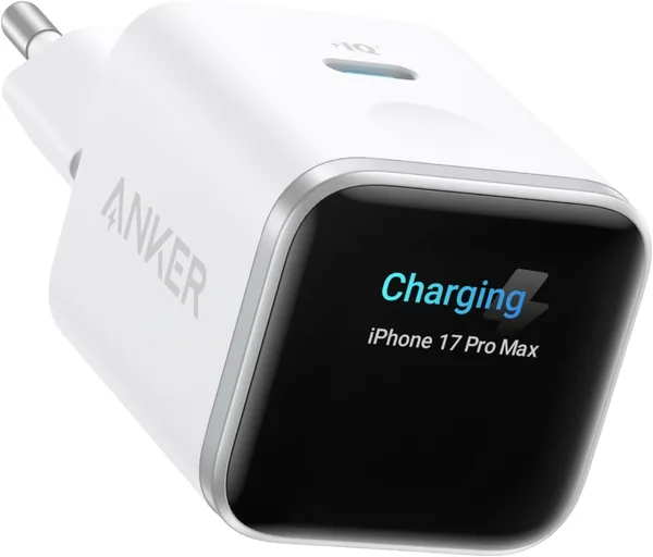 Anker ładowarka USB-C Nano, 45 W, inteligentny wyświetlacz, GaN | Kompaktowa szybka ładowarka GaN, rozpoznająca i chroniąca baterię Twojego iPhone'a, do iPhone 17/16/15, iPad, MacBook