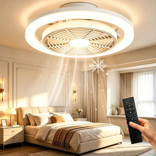 Wholede Deckenventilator mit Beleuchtung, Deckenlampe mit Ventilator Fernbedienung, Dimmbar Lampe Decke für Wohnzimmer, Schlafzimmer, Küche, 2700K-6500K & 4 Geschwindigkeiten, Ø40cm Weiß