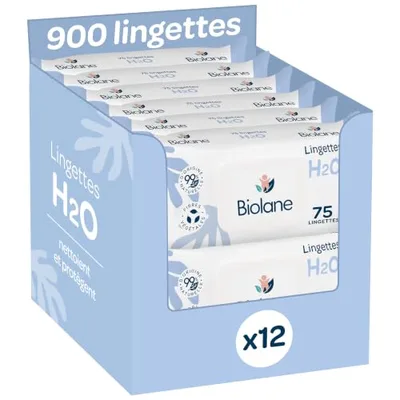 BIOLANE - Babytücher mit Wasser – 900 Tücher – 12 x 75 cm – sanfte und effektive Reinigung – ab der Geburt – französische Qualität