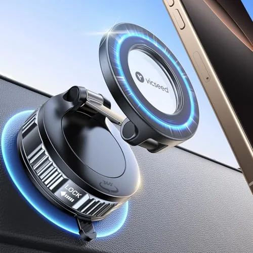 VICSEED 2025 Nuovo Porta Cellulare Auto Per Magsafe 【Super Potente Ventosa A Vuoto & 20xN55 Magnete】 Supporto Telefono Auto Magnetico, 360° Rotazione, Per iPhone 17, Samsung, Tutti Gli Smartphone