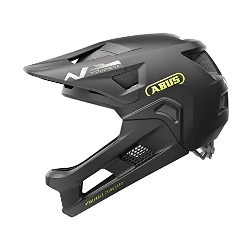 ABUS MTB-Helm YouDrop FF - Fullface-Helm für Kinder und Jugendliche - für den Einstieg in den Mountainbikesport - mit abnehmbarem Kinnschutz - Schwarz, Größe S