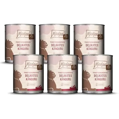 MjAMjAM - cibo umido premium per gatti - puro piacere della carne - delizioso canguro puro, confezione da 6 (6 x 800 g), senza cereali con carne extra