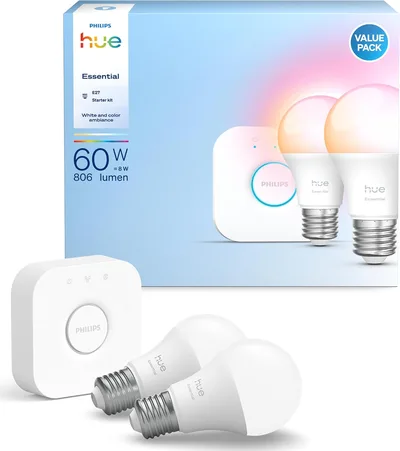 Philips Hue Essential 2 Stück E27 Leuchtmittel Starter Set 806 Lumen