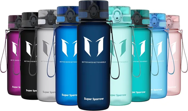 Sparrow Butelka Na Wodę Sportowa 500ml/750ml/1L Tritan Bez BPA 1-Click | Szczelna, Do zmywarki, Lekka, Trwała, Flip Top, Ergonomiczna, Szkoła, Dzieci, Sport, Siłownia, Biuro, Podróż, Outdoor