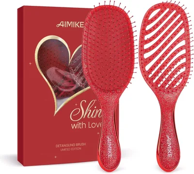 AIMIKE 2er-Pack Haarbürste ohne Ziepen, Detangler Bürste mit weichen Borsten, schmerzfreie Entwirrungsbürste für hartnäckige Knoten, besonders sanft zu feinem Haar