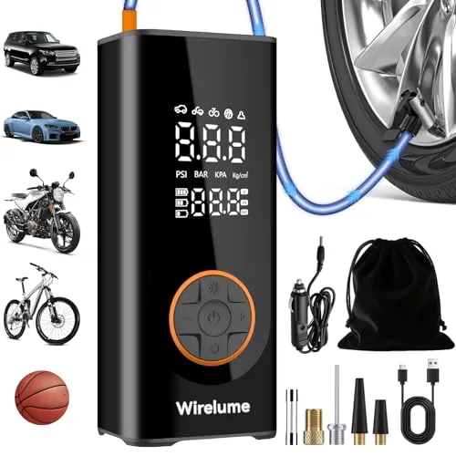 Gonfleur de pneus sans fil compresseur d'air portable pompe à pneus de voiture numérique DC 12V 150PSI pompe à air électrique pour pneus de véhicule/vélo/gonflables avec préréglée et arrêt automatique