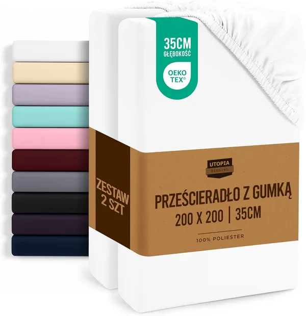 Utopia Bedding - 2er Set Spannbettlaken 200x200cm - Weiß