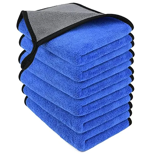 URAQT Chiffon en Microfibres avec 500 GSM, 6Pcs Chiffons de Nettoyage en Microfibre, Serviettes épaisses à Deux Couches, Super absorbantes, pour l'entretien des Voitures et des Motos 40 x 30cm