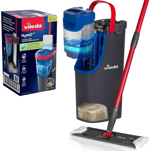Vileda H2PrO płaski system mopa podłogowego | Separacja czystej i brudnej wody | Zaprojektowany, aby oszczędzać wodę | Obsługa jedną ręką | Kompaktowa konstrukcja | czyszczenie z mikrofibry