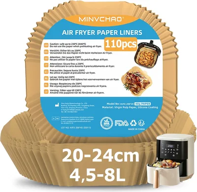 Papier do pieczenia do frytownic na gorące powietrze 110 sztuk Odpowiedni do frytownic na gorące powietrze 4,5L-8L 20-24cm Kompatybilny z papierem do pieczenia do frytownic na gorące powietrze