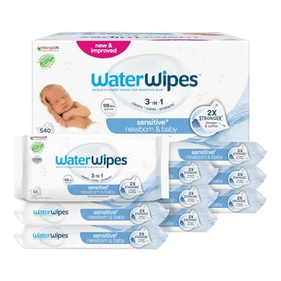 WaterWipes Sensitive+ Newborn & Baby Wipes, 99,9% wody, 9 opak.