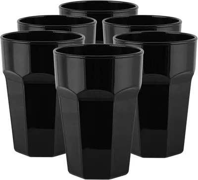 TREND FOR HOME Czarne Szklanki do Wody 425 ml Zestaw 6 Szklanek do Napojów Soków Mrożonej Kawy i Herbaty Szklane Kubki do Longdrinków Styl Retro Gigi Piano Black