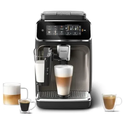 PHILIPS machine à café grain 3300, 6 boissons, LatteGo, Noir Chrome