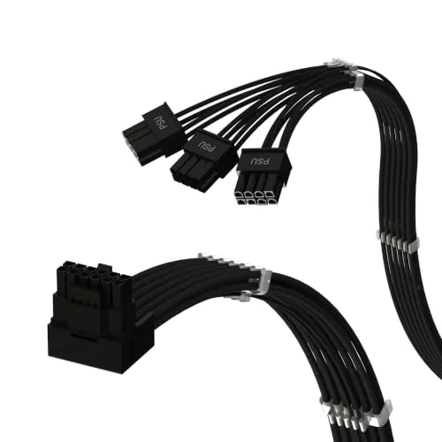 LINKUP - AVA PCIE 5.0 de 16 pines (12+4) con ángulo derecho a 3 x 8 pines | 16 AWG recubierto | Compatible con RTX50 RTX40 RTX30 FE | Solo apto para fuentes de alimentación ASUS/EVGA | 70 cm
