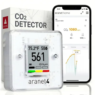 SAF Aranet4 Home: Bezprzewodowy monitor jakości powietrza do domu, biura lub szkoły [CO2, temperatura, wilgotność i inne] przenośny, zasilany bateriami, ekran e-ink, aplikacja do konfiguracji i historii danych