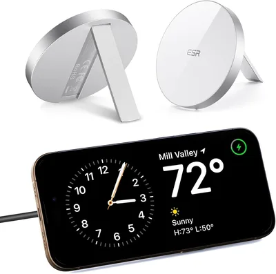 ESR Ładowarka MagSafe, Magnetyczna Ładowarka Bezprzewodowa ze Składaną Podstawką, Kabel USB-C 1,5 m, do iPhone 17/17e/16/15/14/13/12, AirPods 4/3/2 Pro, Galaxy S26, Biała, Bez Zasilacza