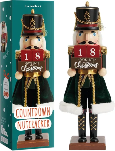 THE TWIDDLERS - Weihnachts-Countdown Nussknacker-Soldat aus Holz, 30cm / 12“ in festlichen Farben - Premium handgefertigtes Kiefernholz klassisches traditionelles Ornament, Weihnachtsdekoration