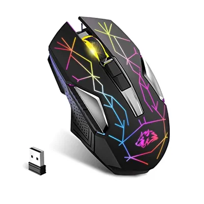 X18 - Ratón inalámbrico para Juegos (2,4 G, Recargable, 600 mAh, Ultra Larga Vida útil, 7 Colores RGB, 2400 dpi, Ahorro de Clic, silencioso, Receptor USB para PC/Mac/PS4/Xbox (Negro Estrellado)