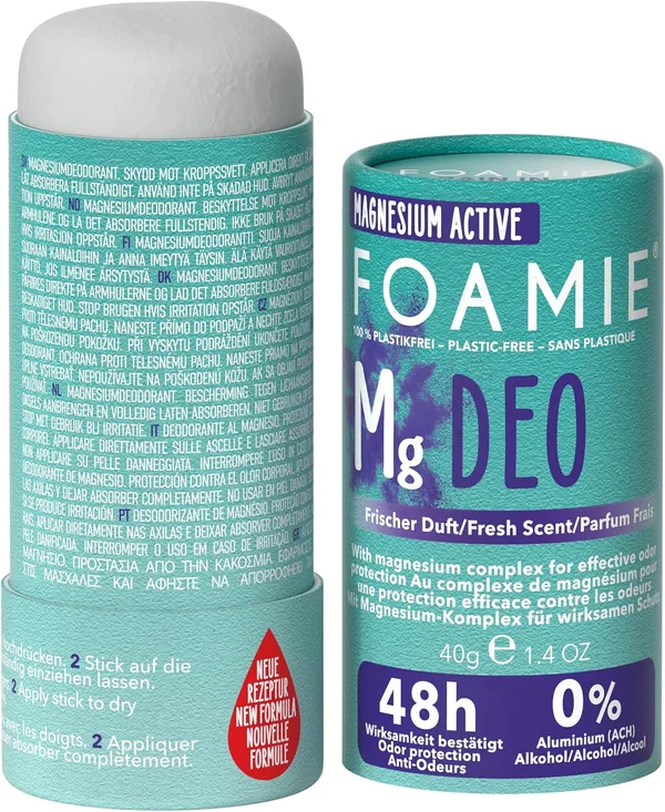 Foamie Dezodorant Rain In The Woods Solid (40g) - Świeży deo-Stick 48 godzin skuteczności - Bez aluminium i alkoholu - Wegański i bez plastiku - Testowany dermatologicznie