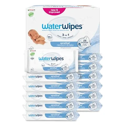 WaterWipes Sensitive+ Newborn & Baby Wipes, 12 Paquets