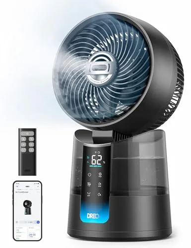 DREO TurboCool wentylator 516S, wentylator stołowy 150° + 30°, odświeżacz powietrza 7,9 m/s, ultracienka mgiełka, cichy 20 dB, 6 prędkości, 2 tryby, sterowanie aplikacją i pilotem.